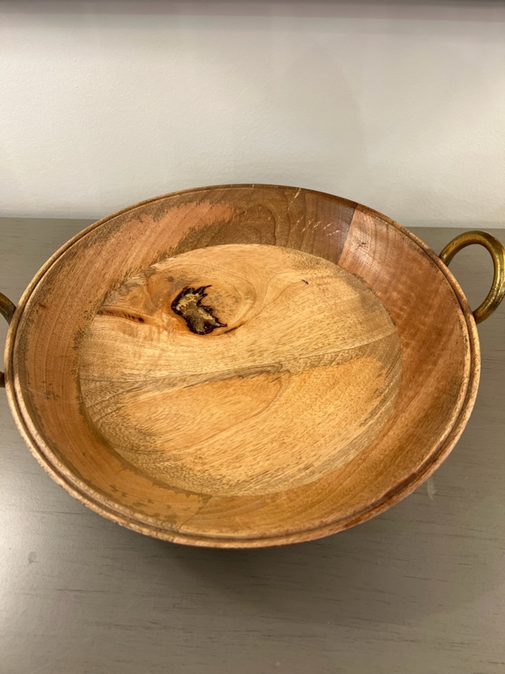 Chrissy Teigen Cravings 13” Mango Wood Bowl Metal Handles Fruit Serving Decor - Picture 2 of 9